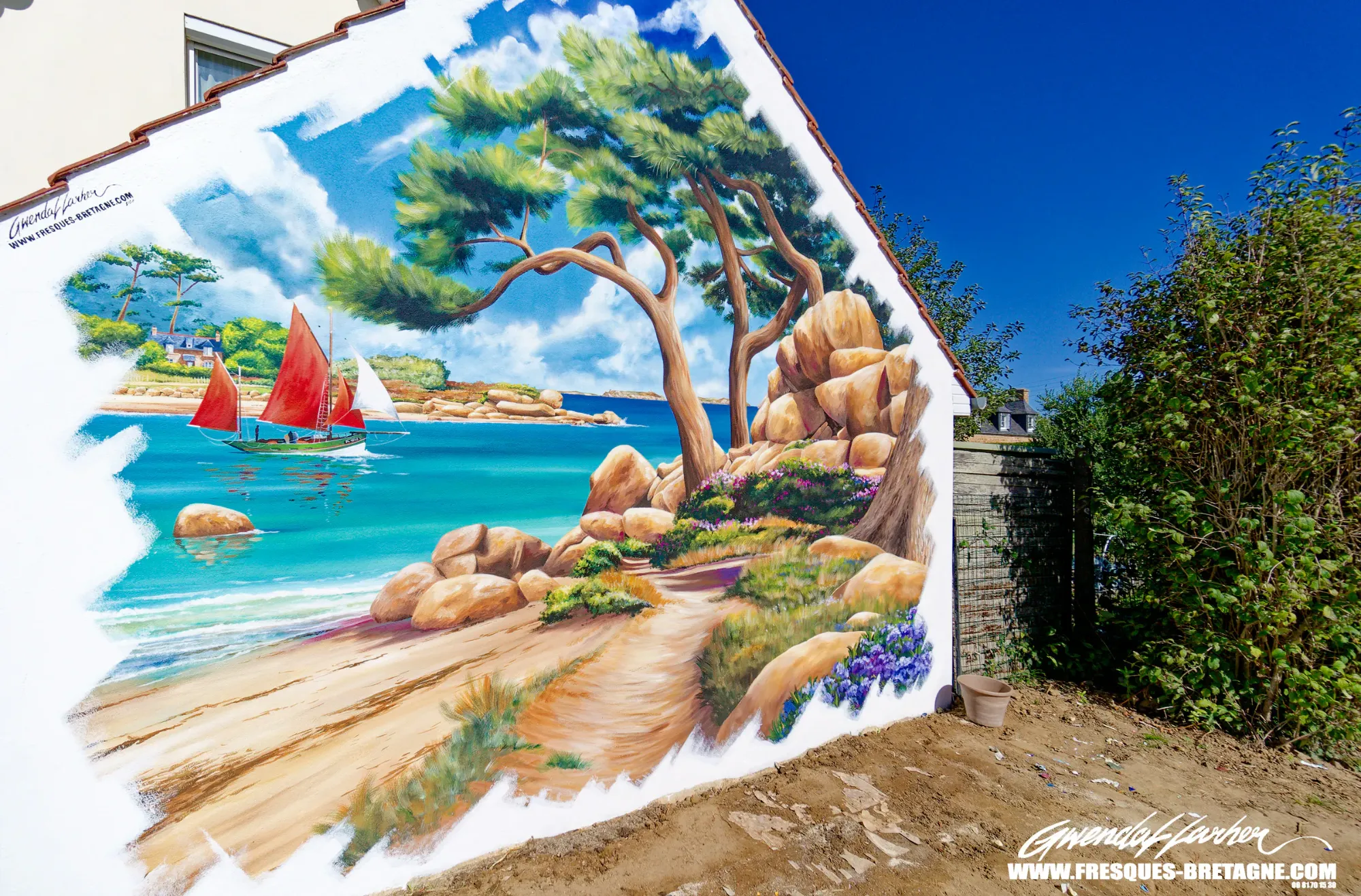 Fresque sur mur de garage: paysage maritime de la côte de granite rose, Trégastel